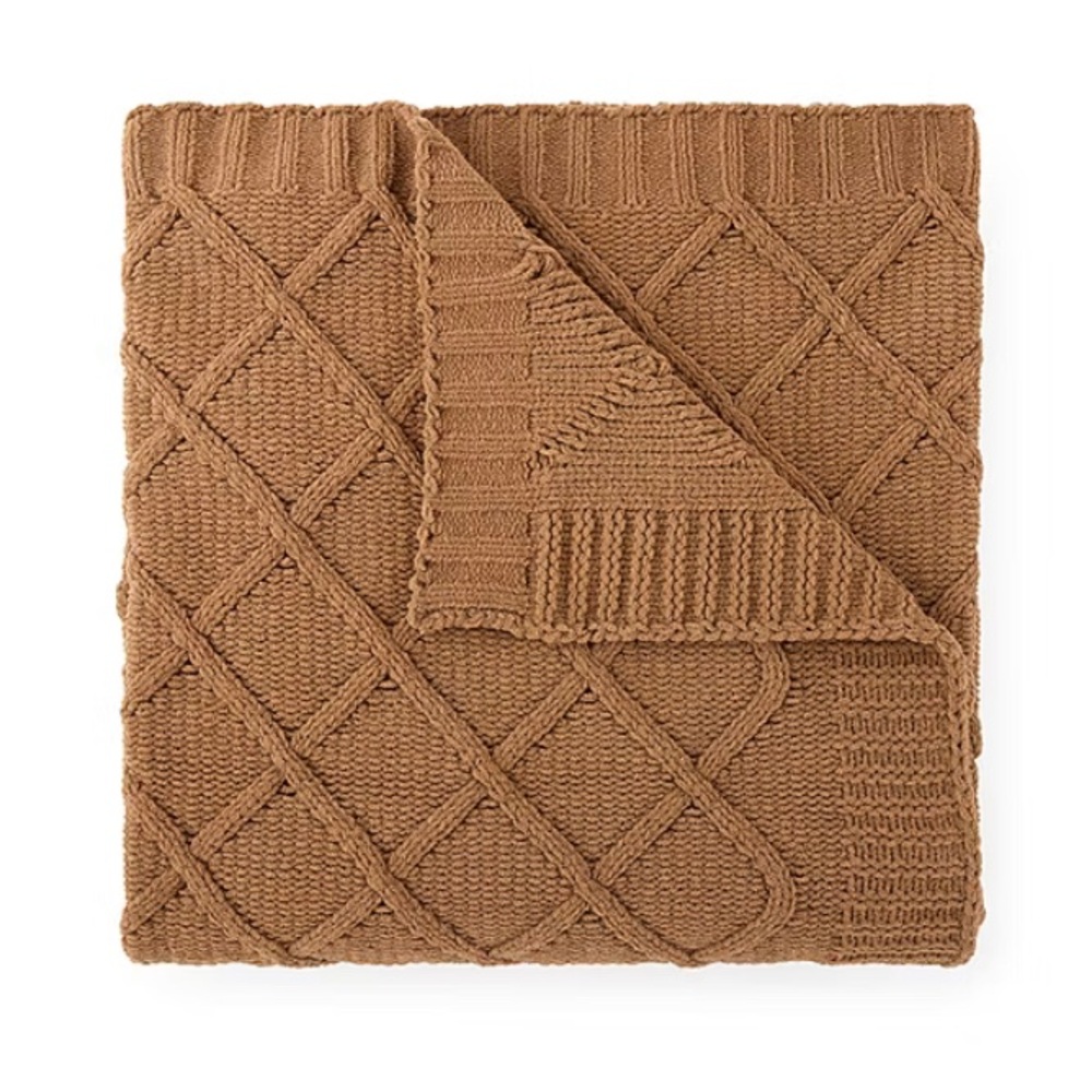 Cozy Knit Linden Street Lattice Signature Brown Throw Blanket